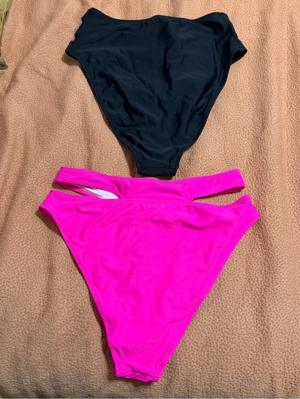 High-Rise Neon Pink & Black Bikini Bottoms